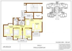 3 BHK apartment floor plan – 1500 sq. ft. layou