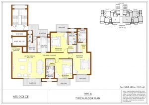 3 BHK + Servant Room Floor Plan - Ats Dolce