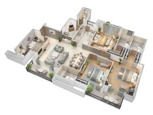 3BHK Apartment Floor Plan